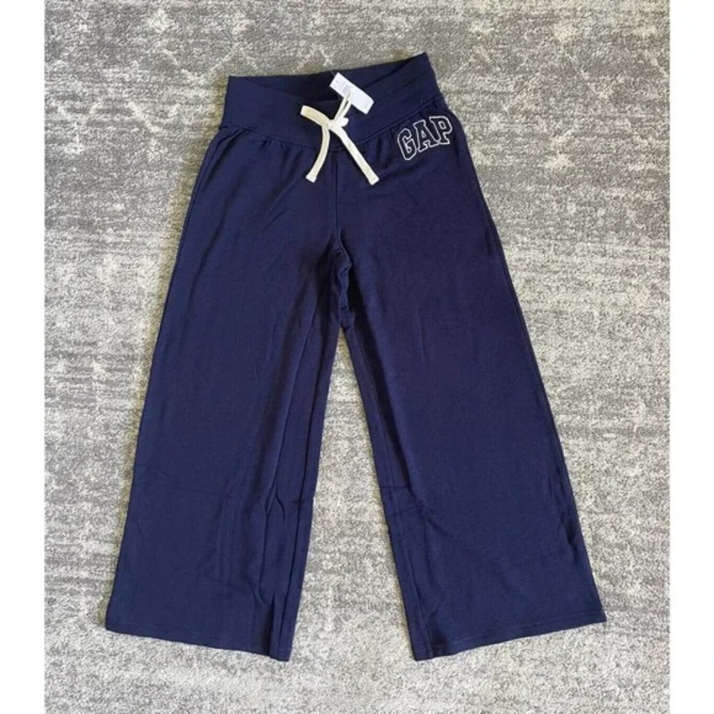 Gap Womens M Sweatpants Navy Blue Wide Leg Logo Drawstring NWT